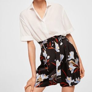 Mango Floral Print Belted Shorts